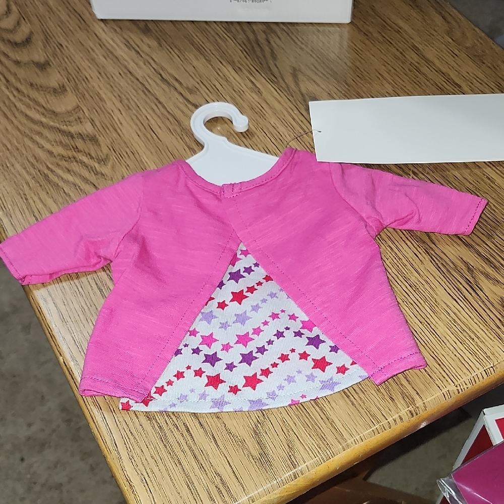 American Girl Fuchsia Sparkly Silver Star Long Sleeve Tee 18" dolls NEW! - Picture 2 of 4